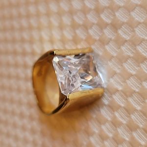 Emerald cut cubic zirconia ring